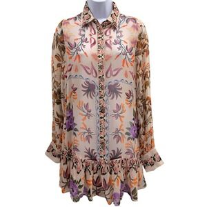 Farm Rio Women's XS Winter Garden Cream Oversized Minidress Floral NWT **READ**